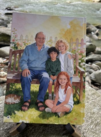 The printed book “Who is Opa?” by a river: Back cover
