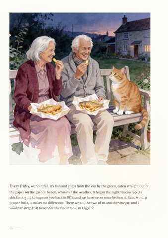 Sample page: Friday fish and chips from the van by the green