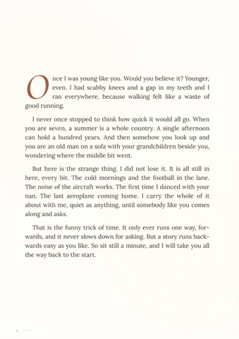 Text page: “Once I was young like you”
