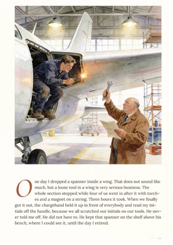Sample page: an aircraft fitter working inside a wing