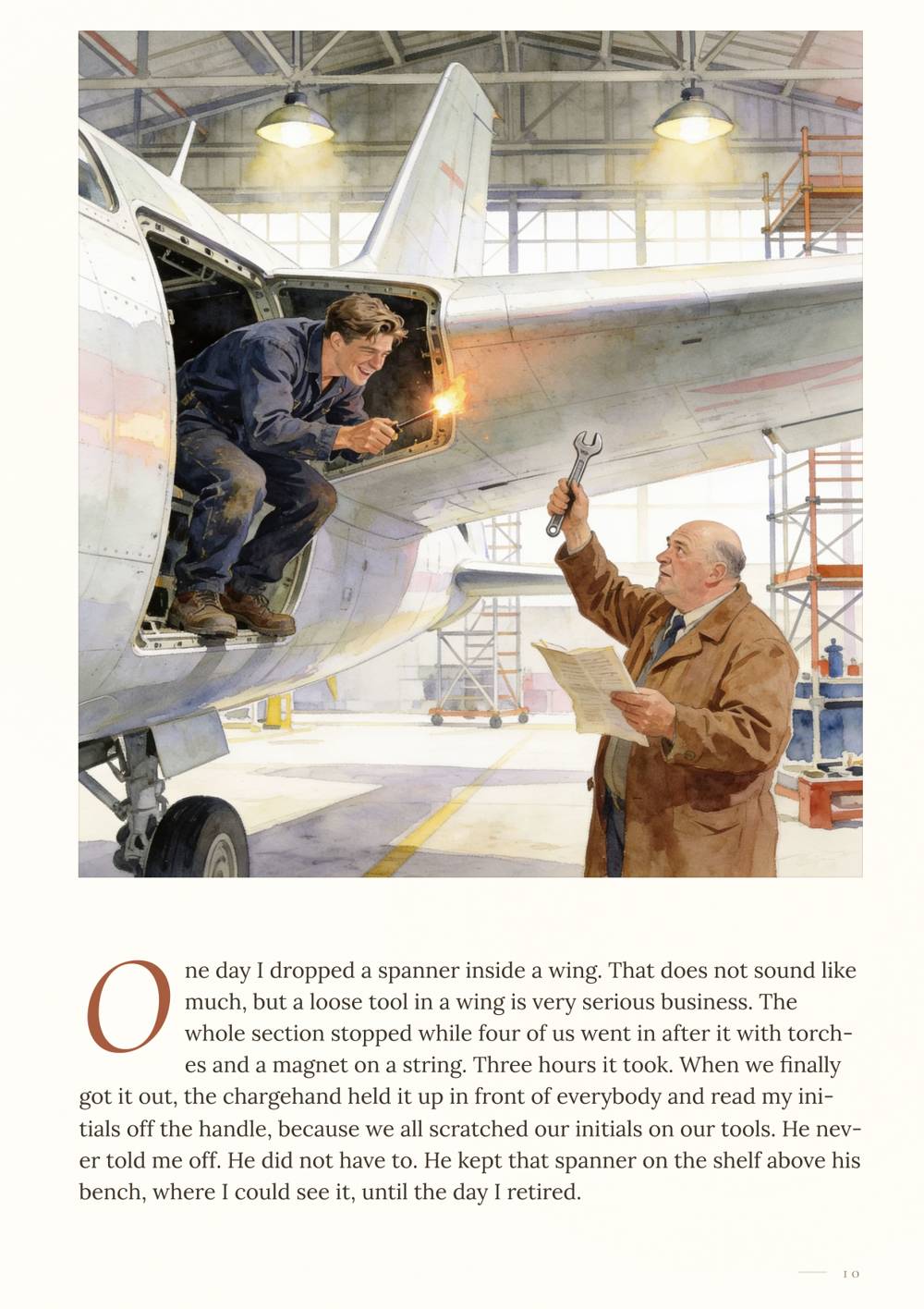Sample page: an aircraft fitter working inside a wing