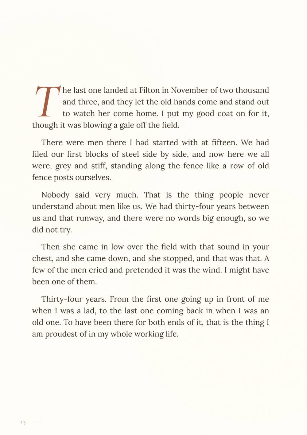 Sample page of the story text, the closing chapter of his working life