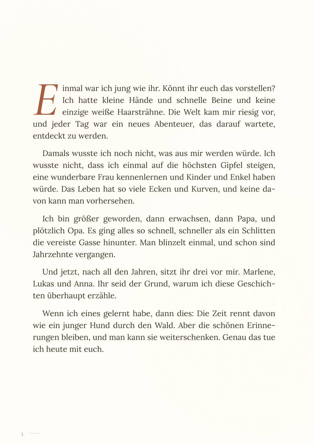 Beispielseite mit dem Text der Geschichte, von Opa selbst erzählt