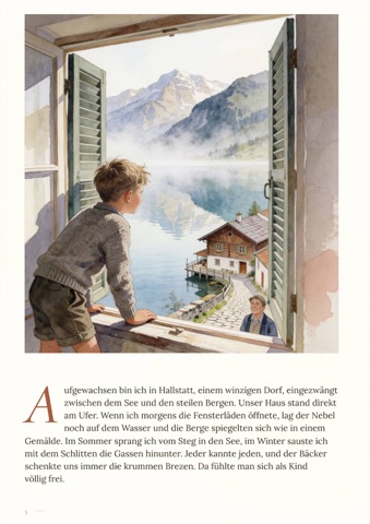 Beispielseite: ein Junge am Ufer des Hallstätter Sees