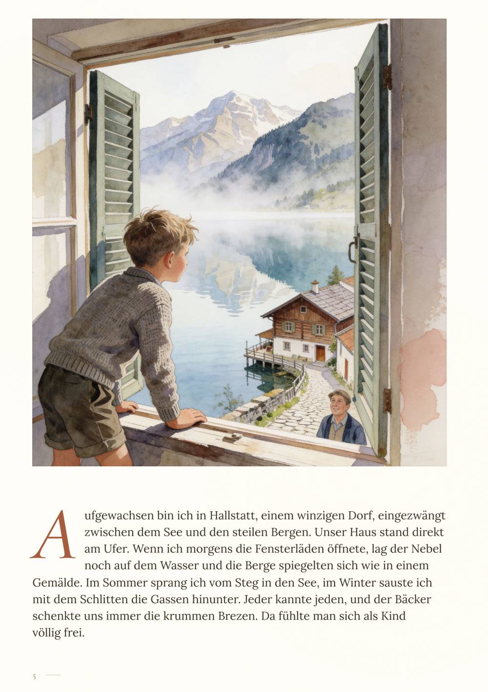 Beispielseite: ein Junge am Ufer des Hallstätter Sees