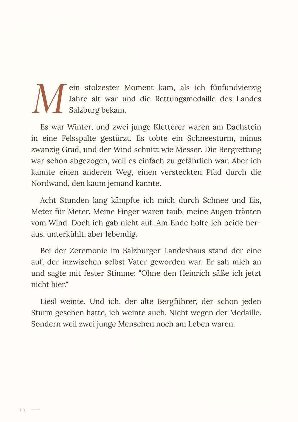 Beispielseite mit dem Text der Geschichte, die Bergrettung am Dachstein